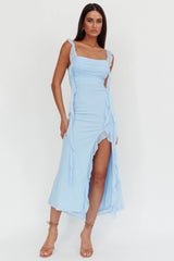 Maxivestido azul con volantes Blushing