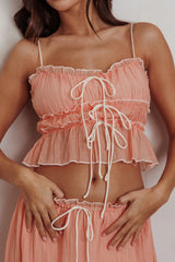 Maidens Top con detalle de lazo y remallado Albaricoque