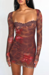 Minivestido de manga larga "No Other Love" - Estampado de leopardo y miel