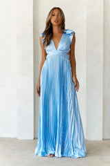 Belleza De Su Vestido Maxi De Satén Azul