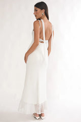 Vestido Maxi Chantrelle Prata com Fenda e Torção nas Costas