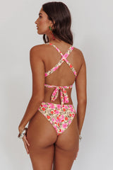 Braguita de bikini de corte alto Truly Yours, estampado floral amarillo