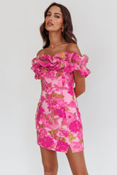 Minivestido con textura escote bardot Memoire color rosa