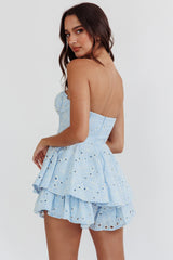 Romper Paris Muse fruncido en el busto bordado azul