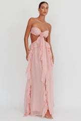 Vestido largo Santiago Cut-Out con volantes - Rosa palo