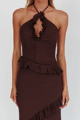 Vestido largo con volantes fruncidos Clemence - Chocolate