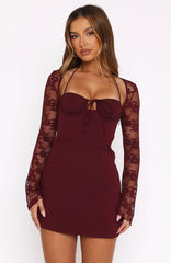 Vestido mini de manga larga Won't Hide color vino