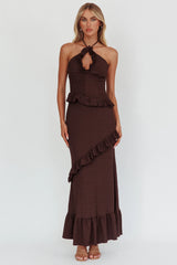 Vestido largo con volantes fruncidos Clemence - Chocolate