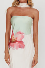 Vestido Longo Frente Única com Estampa Floral Verde Damsel