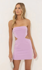 Vestido Roxo de Crepe Corpete com Recortes