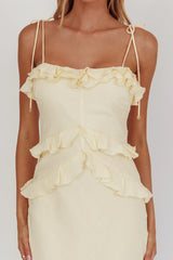 Vestido largo amarillo con volantes On A Roll