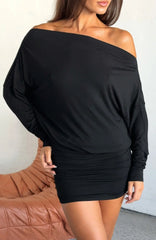 Minivestido de manga larga Take Your Turn Negro