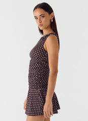Minivestido Kelda - Puntos Azul Chocolate
