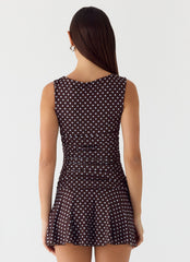 Minivestido Kelda - Puntos Azul Chocolate