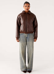 Jaqueta Bomber Outlands em Couro Sintético - Chocolate