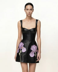 Iris Floral Print Corset Dress - Black
