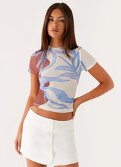 Camiseta de malla corta para bebé de noche - Estampado de ondas florecidas