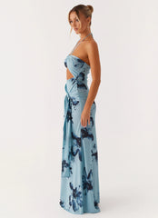 Vestido largo Antonia - Floral azul negro