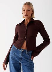 Camisa abotoada ajustada Leah - Chocolate