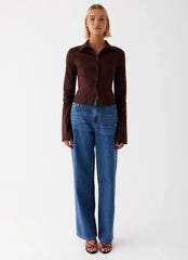 Camisa abotoada ajustada Leah - Chocolate