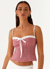 Top bustier Palmer con volantes - Cuadros vichy rojos