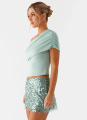 Top de un solo hombro Islington - Menta