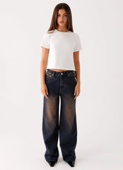 Jeans Back Again Straight Leg Denim - Lavagem Ácido Azul Marrom