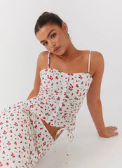 Top corsé de lino Ariana - Estampado floral de amapolas