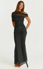 Nicolette Maxi Dress - Cape Sleeve Off Shoulder Dress in Black