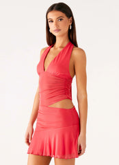 Minivestido Haltherneck Calissa - Coral