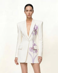 Iris Embroidery Hourglass Blazer - White