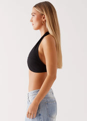 Top con abalorios Milli Halter - Negro