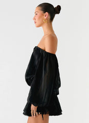 Minivestido con mangas abullonadas Eira - Negro