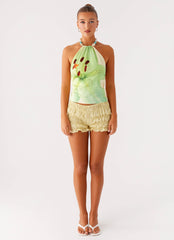 Top con espalda anudada y abalorios Dalila - Estampado floral amarillo