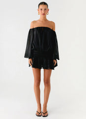 Minivestido con mangas abullonadas Eira - Negro