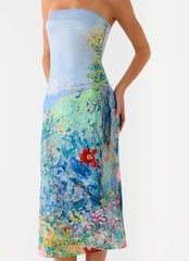 Vestido midi sin tirantes Niko - Jardín de primavera