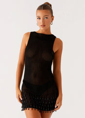 Mini vestido de ganchillo Miracle con abalorios - Negro