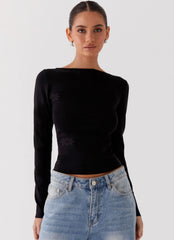 Top de punto de manga larga Dandelion - Negro
