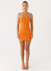 Vestido mini de lentejuelas con cuentas y espalda descubierta - Naranja