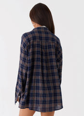 Camisa Oversize Harley - Cuadros Marinos