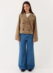 Chaqueta corta tipo gabardina de antelina Evan - Color canela