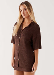Camisa de ganchillo extragrande Nylah - Chocolate
