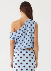 Stick Around Top - Azul Mocha con Lunares