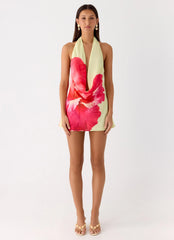 Minivestido Varindra con cuello desbocado - Estampado floral amarillo