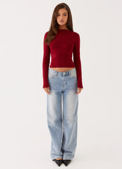 Top de punto de manga larga Dandelion - Rojo