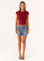 Shorts de mezclilla de talle bajo Davie - Azul