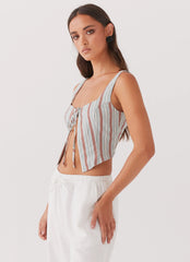 Top de lino Oasis Dreams con lazo - Rayas Costeras