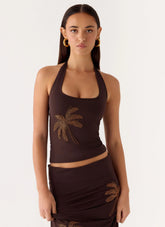 Top halter con cuentas Brienne - Chocolate
