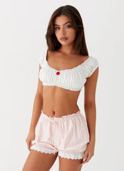Pantalones Cortos Weston con Ribete de Encaje - Cuadros Vichy Rosa