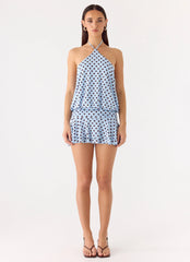 Minivestido Keay - Lunar azul moca